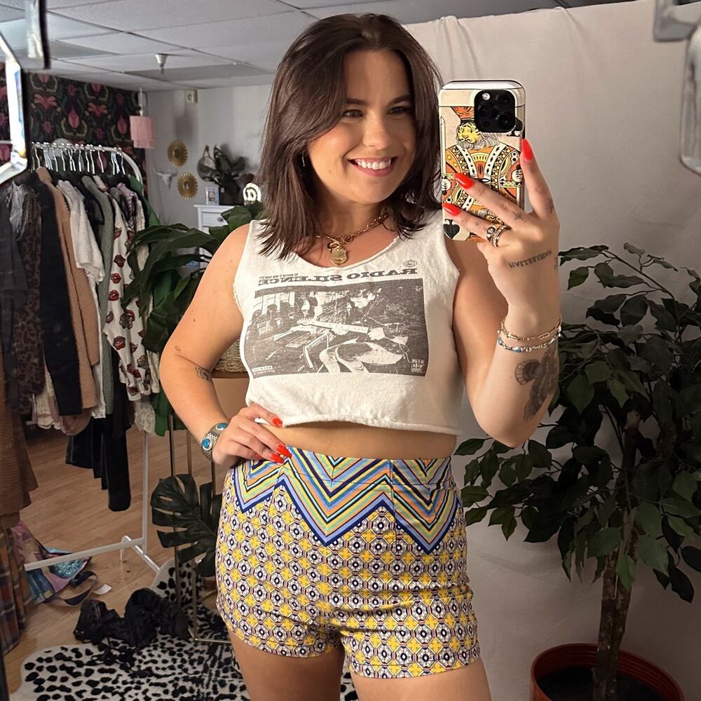 Anthropologie Maeve Mixed Print High Waist Shorts Yellow Size 8